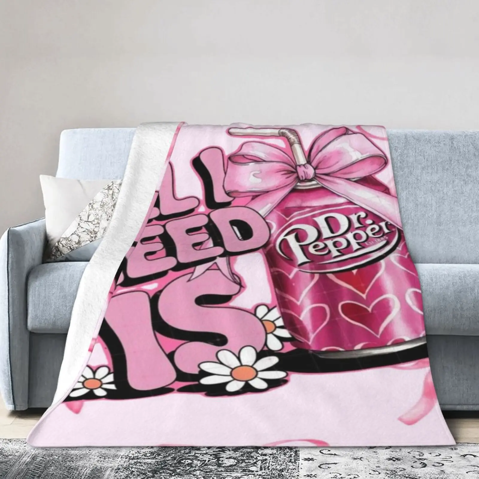 Dr. Pepper Printed Flannel Throw Blanket, Funny Ultra Soft Lightweight Flannel Blanket, Suitable For Napping, Sofa, Camping
