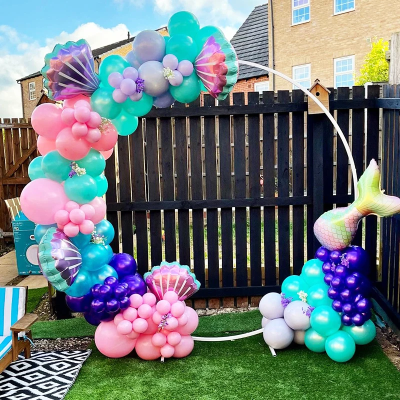 117pcs Mermaid Tail Shell Foil Balloons Arch Lake Blue Pink Purple Latex Balloon Girls Birthday Party Decoration Baby Shower