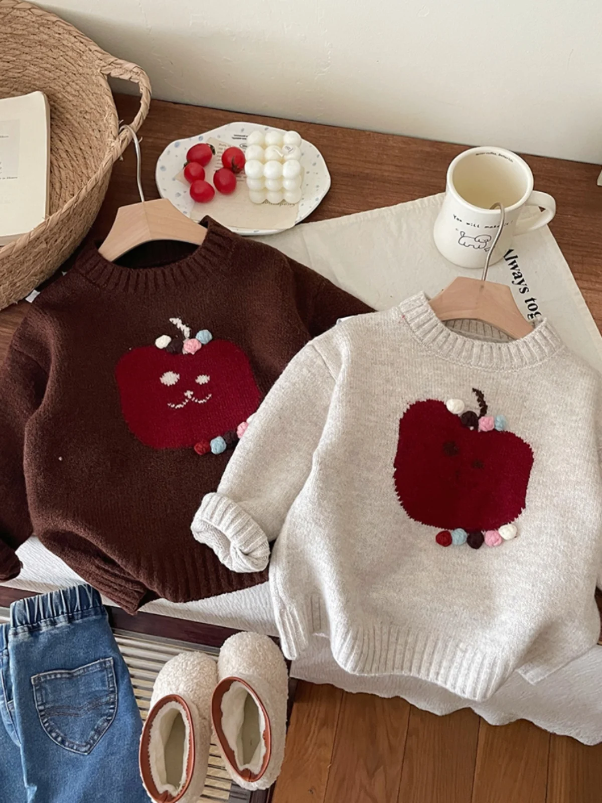 سترة محبوكة كورية للفتيات الصغيرات لخريف وشتاء لطيف للفتيات الصغيرات بطبقة أساسية مطرزة على الرأس #3