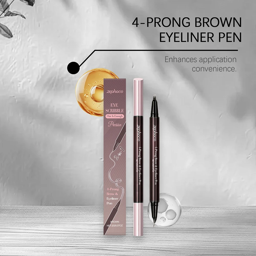 قلم حواجب 4 Fork Microblading، قلم حواجب 2 في 1 مقاوم للماء، مكياج حواجب طبيعي يدوم طويلاً #3