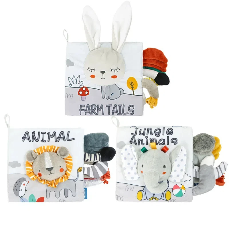 

New visual gray and white tail cloth book baby torn cloth book chewable pop-up book toy