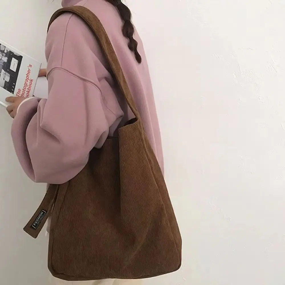 

Large Capacity Corduroy Shoulder Bag Cotton Cloth Korean Style Versatile Crossbody Bag Handbag Tote Bag Solid Color Shoulder Bag