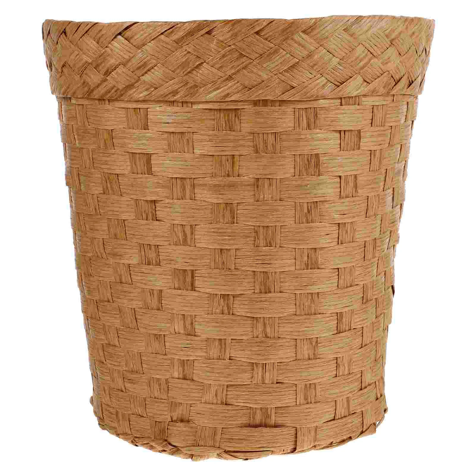 Rattan Handwoven Trash Can with Lid Wicker Waste Basket Storage Baskets Jute Litter Bins Pencil Office