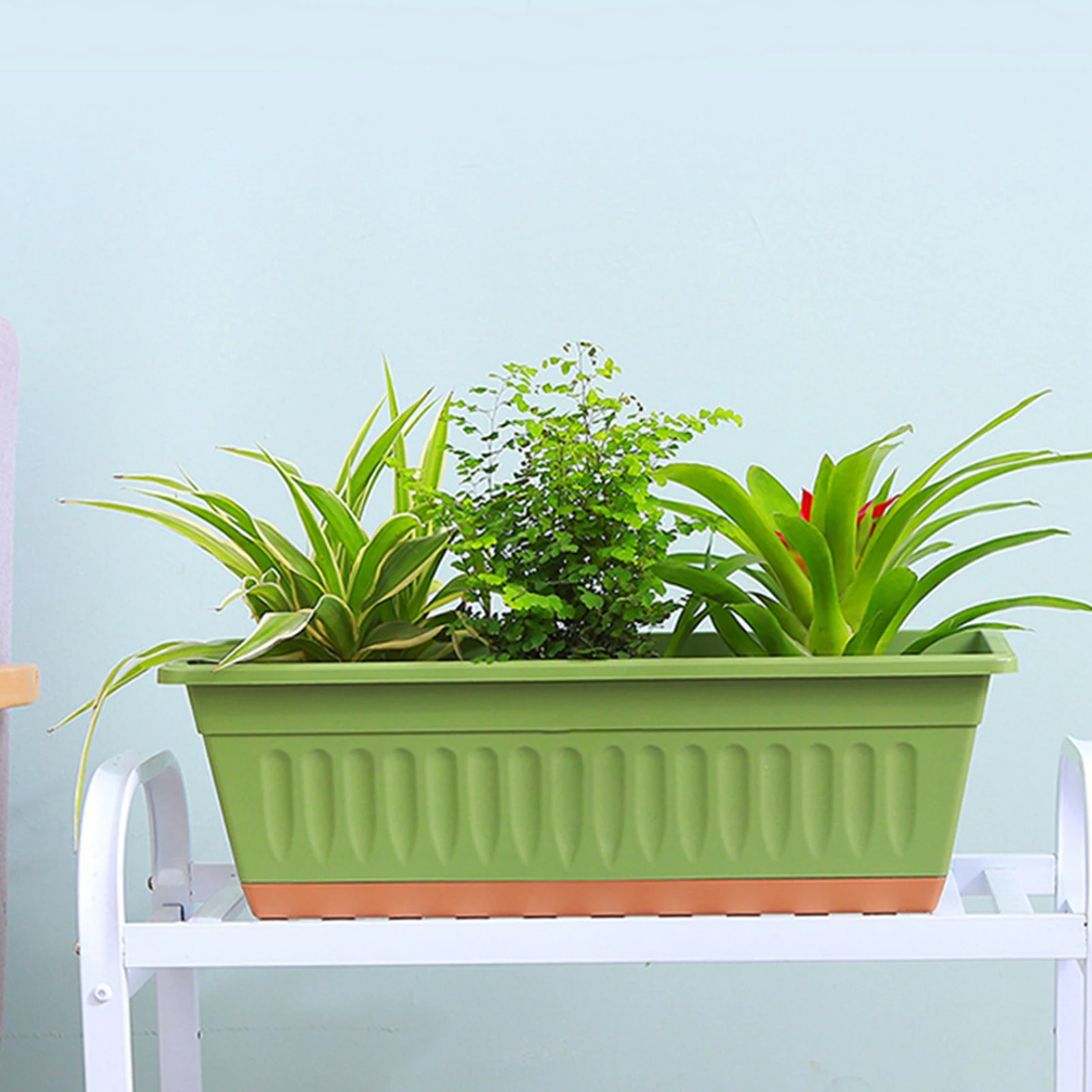 

Rectangle Garden Planters Set 4 Pieces Flower Pot Vegetables Pots With Drainage Holes And Tray For Home Balcony Patio