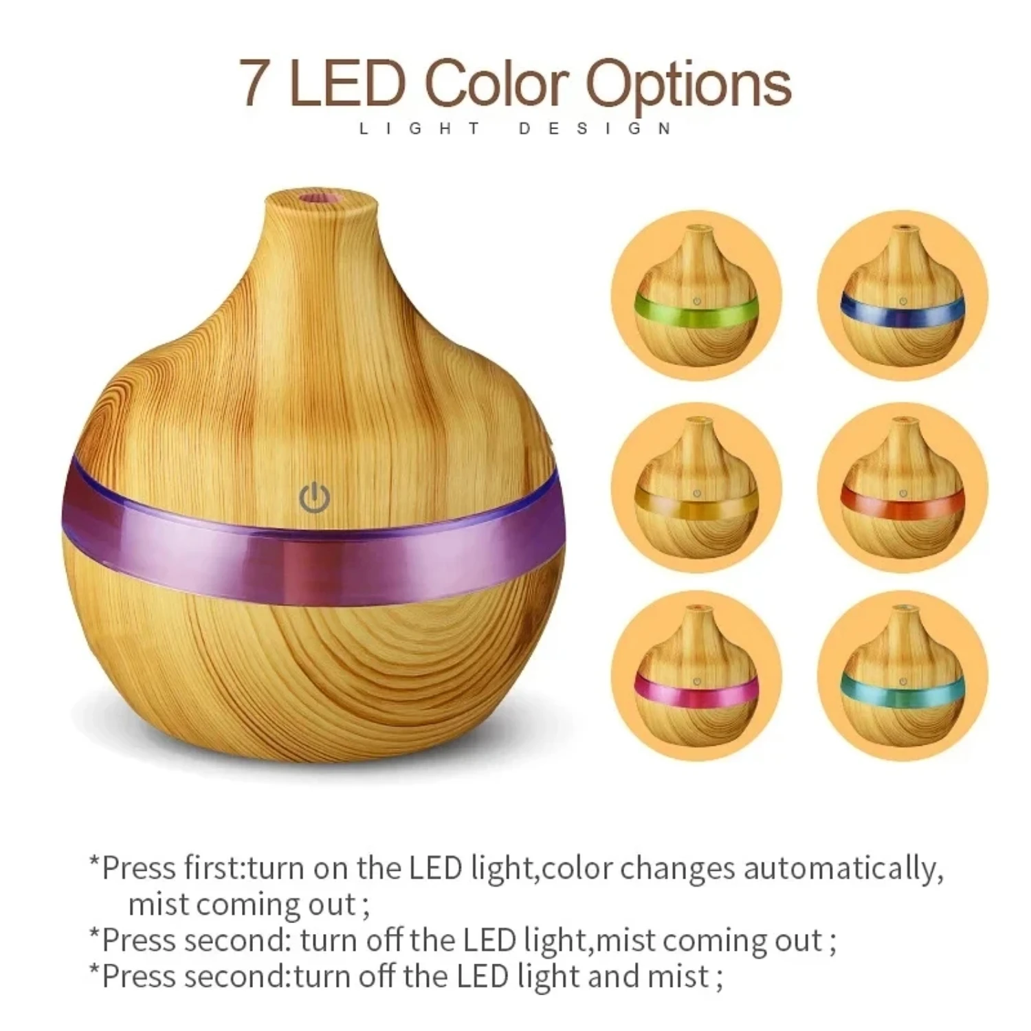 High Quality 300ml Aromatherapy Essential Oil Diffuser Wood Grain Remote Control Ultrasonic Air Humidifier with 7 Colors Light