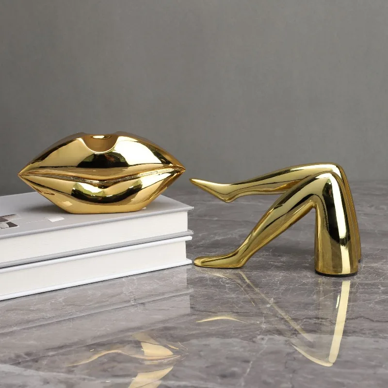 Facial/Lip/Leg Statues Gold Plated Artwork Decorations Desktop Resin Statues Human Body Sculptures
