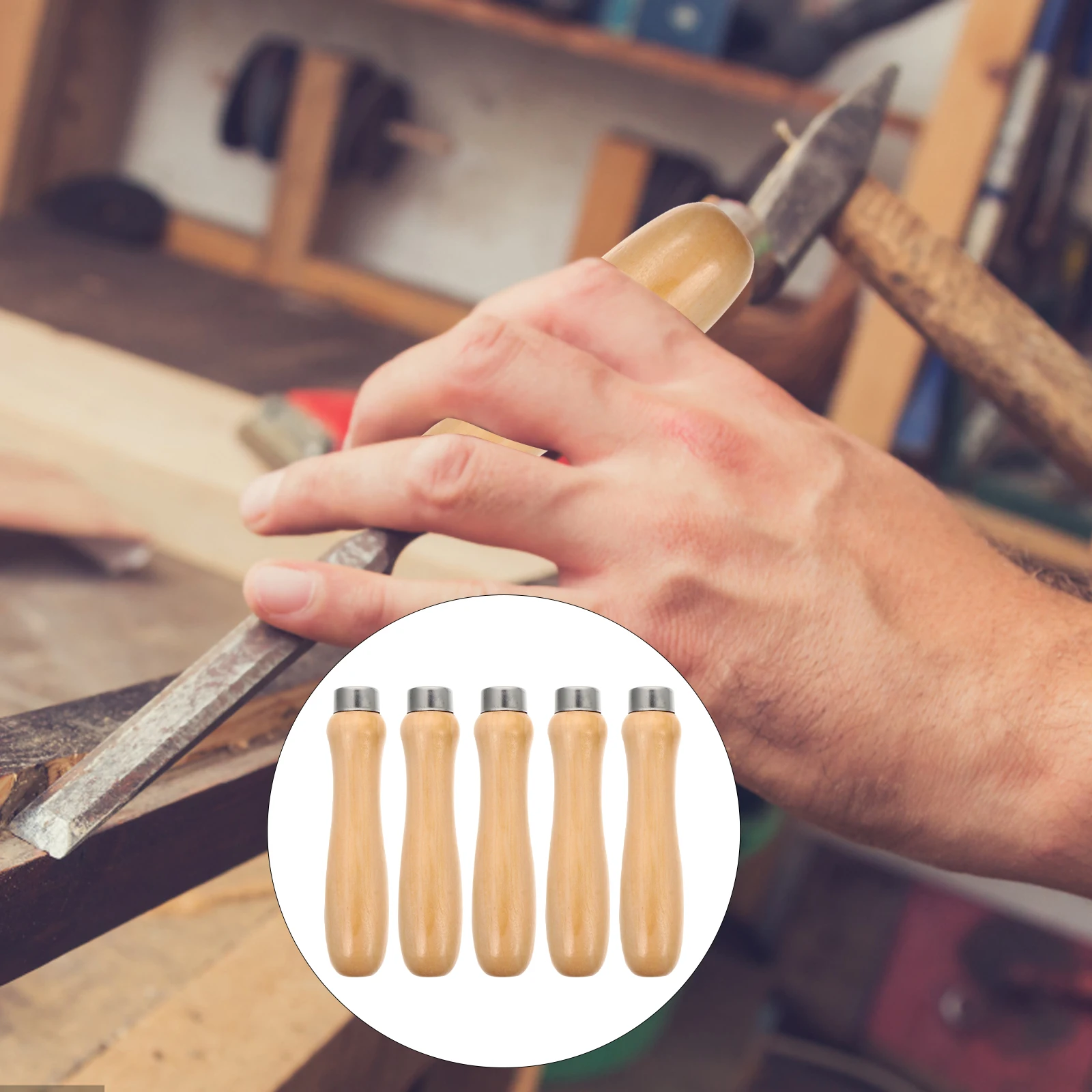 

5pcs Wood File Handles Ergonomic Metal Sleeve Impact Resistant Comfort Grip Durable Set for Woodworking Rasp Hand Drills Beige