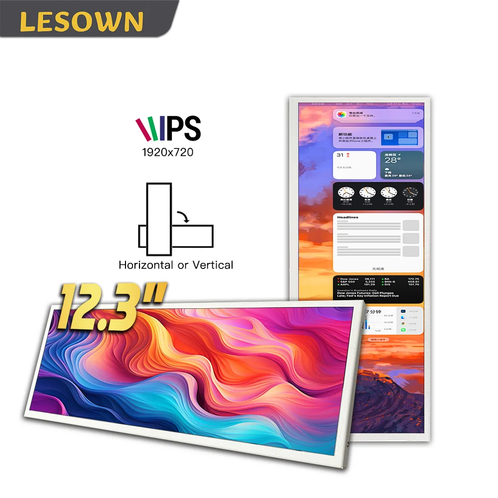 

LESOWN 12.3'' Full HD Portable Bar Display 1920x720 IPS LCD External Monitor AIDA64 Sensor Panel for Laptop Gaming Travel PC