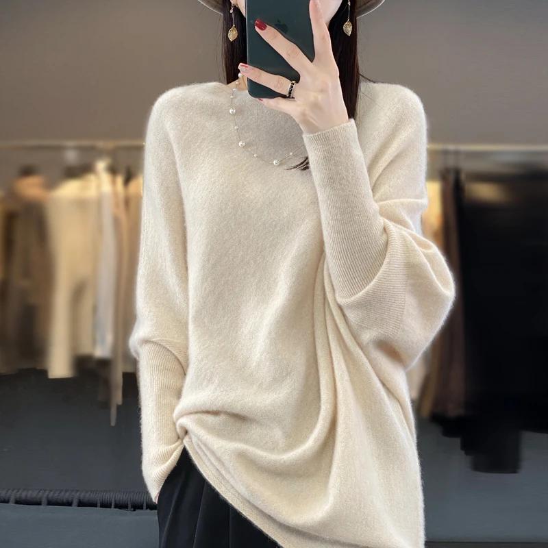 100%Pure Wool Cashmere Sweater Women\'s Clothing O-Neck Pullover Fashion Korean Length Shirt Autumn Winter Knitted Top Large size