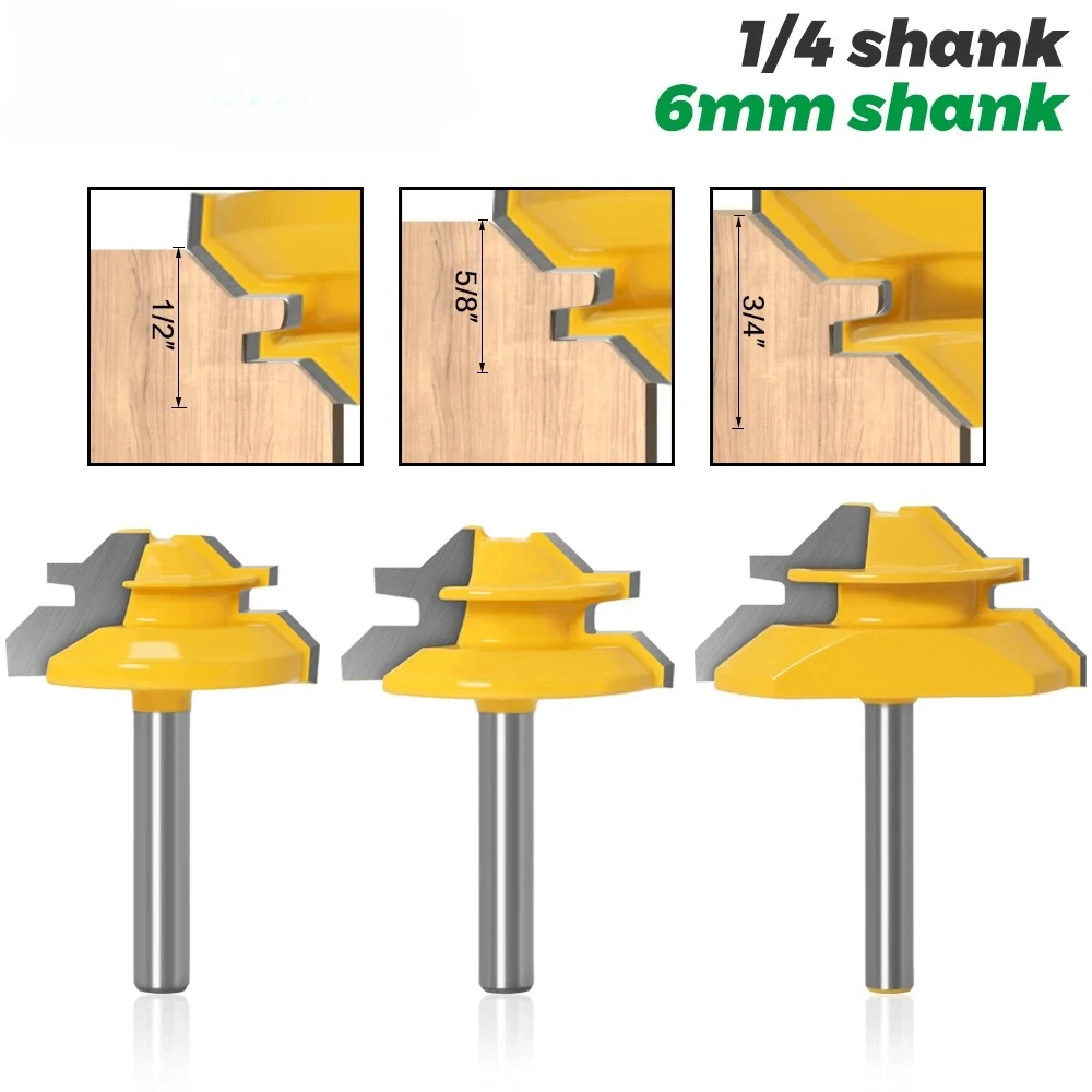 

1PC 45 Degree Lock Miter Router Bit 1/4" 6mm Shank Woodworking Tenon Milling Cutter Tool Drilling Milling For Wood Carbide Alloy