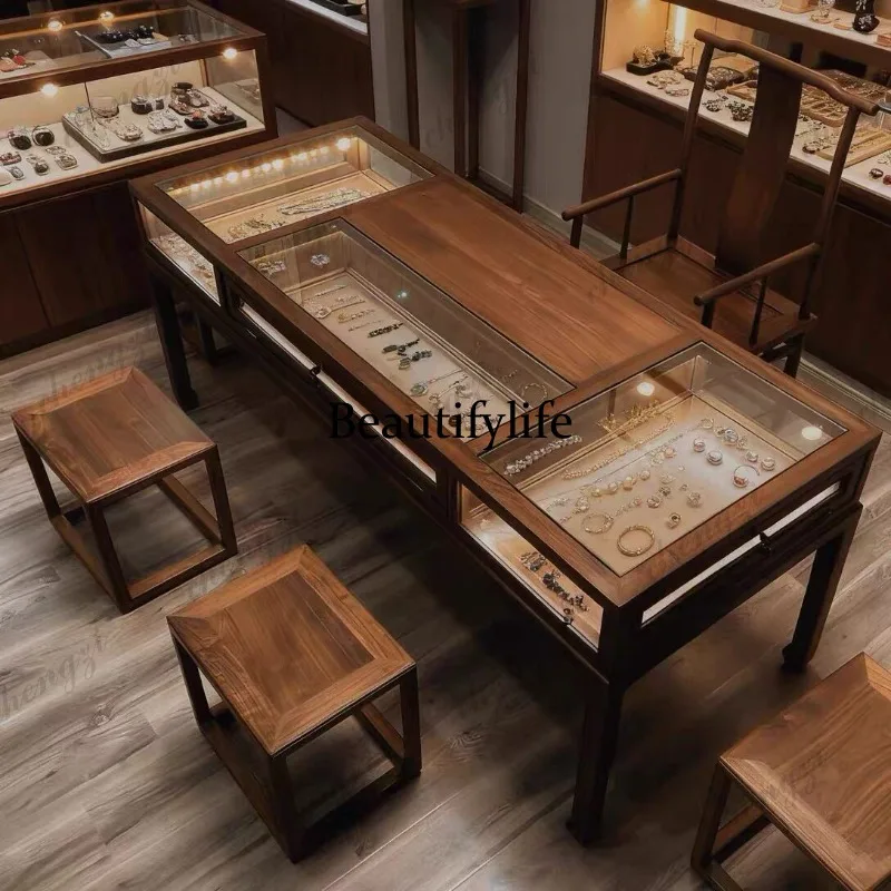Jewelry store jewelry Zhongdao cabinet tea tea set table, jewelry glass display, custom display cabinet
