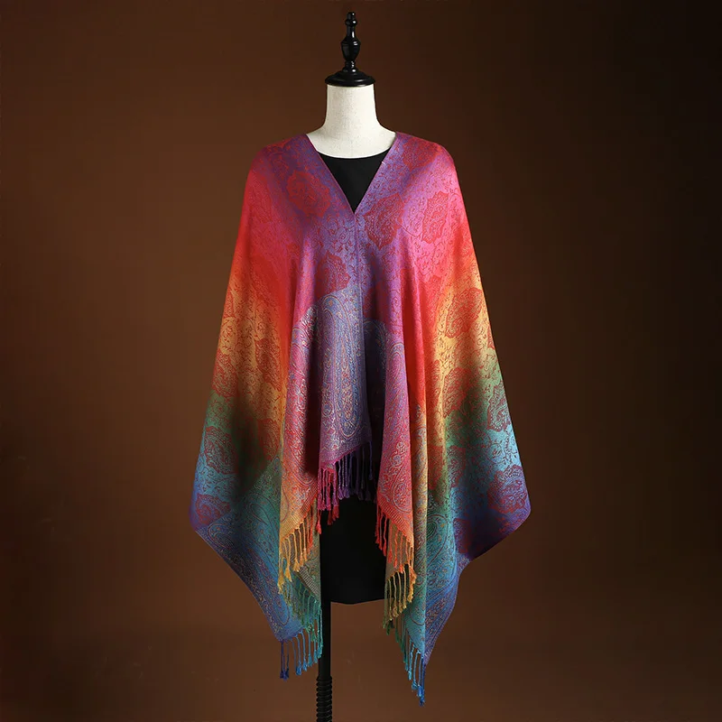 Four Seasons Elegant Paisley Jacquard Scarf with Gradient Colors and Tassels - Perfect for Mardi Gras, Beach, and Casual Wear