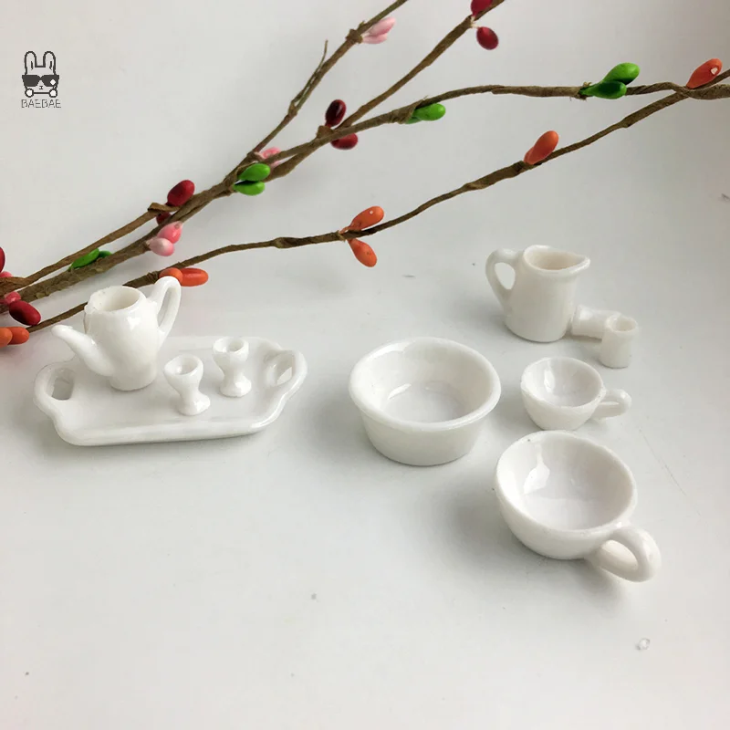 10Pcs/Set Mini White Kitchenware Toys Drink Cups Dish Water Cup And Plate Tableware Miniatures DIY Pretend Play Toys