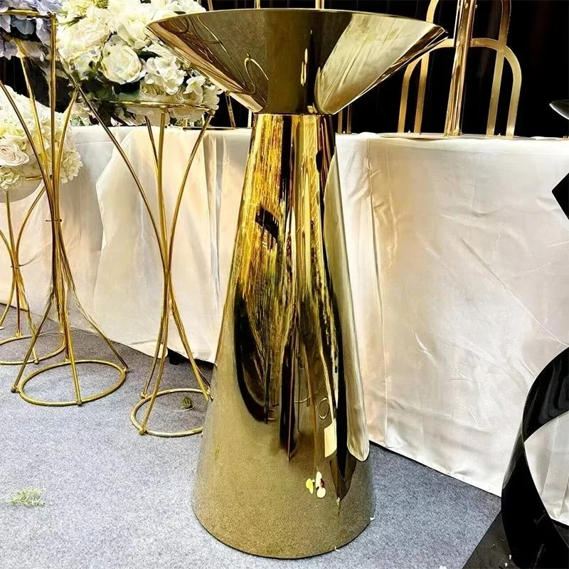 Luxury Gold Wedding Cake Table Stainless Steel Shiny Wedding Event Cake Rack Table Set Dessert
