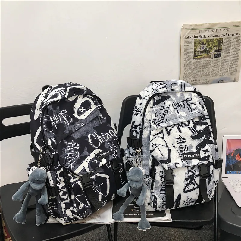 Graffiti Male College Student Large Capacity High School Junior High School Student Tide Brand Harajuku Trend Backpack Female