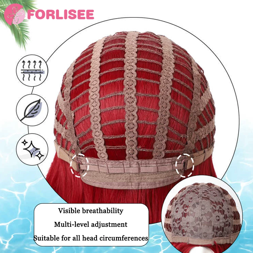 FORLISEE pelucas onduladas largas color Burdeos, peluca roja vino con flequillo para mujer, peluca de pelo sintético para uso diario, peluca de Cosplay de fibra resistente al calor