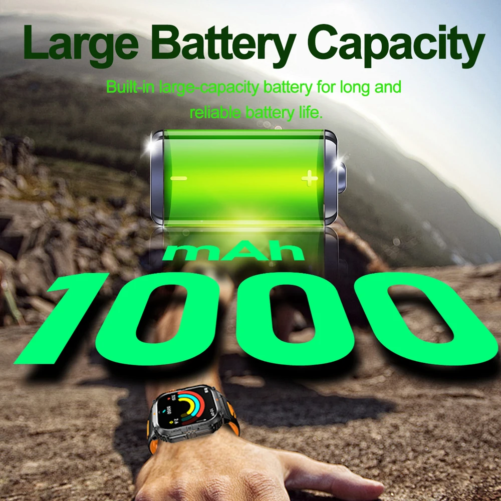 ChiBear جديد 1100mAh بطارية الساعات الذكية للرجل الرياضة في الهواء الطلق مصباح ليد جيب الرجال Smartwatch بلوتوث دعوة الرجال الساعات