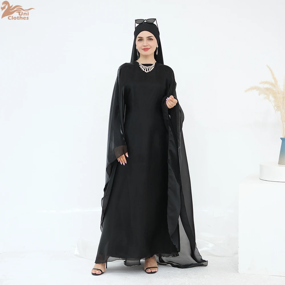 Set di abbigliamento musulmano in tre pezzi mediorientale per donna Abito Abaya Hijab in raso Ramadan con abito caftano turco islamico interno