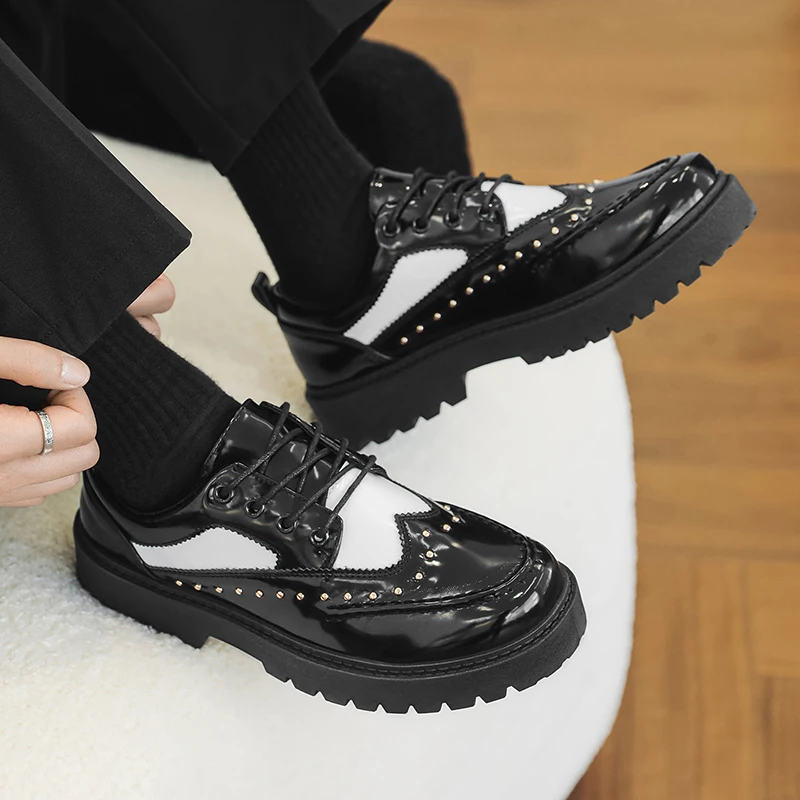 2026 New Trendy Fashion Low Top Versatile Bright Face Casual Small Leather Men's Shoes Trendy Shoes British Style