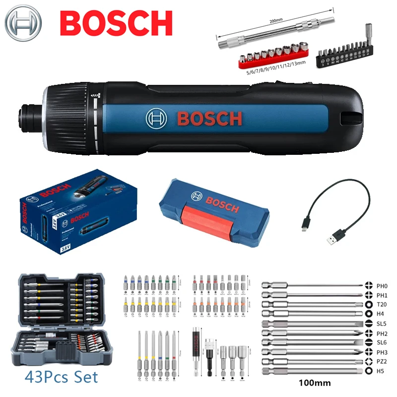 BOSCH GO 3 New 3.6V Intelligent Electric Screwdriver Portable Light Press Type With USB Charging Cable Wrench Set Combination