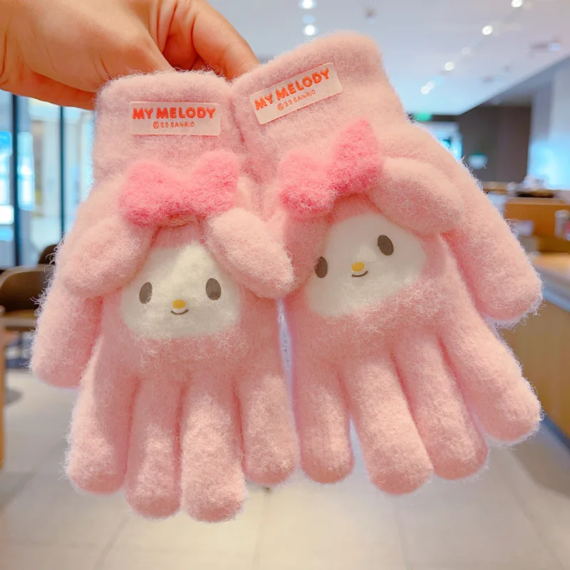 Child Gloves Sanrios My Melody New Winter Kuromi Kawaii Cartoon Gloves Child Anime Figure Keep Warm Girl Student Finger Cot