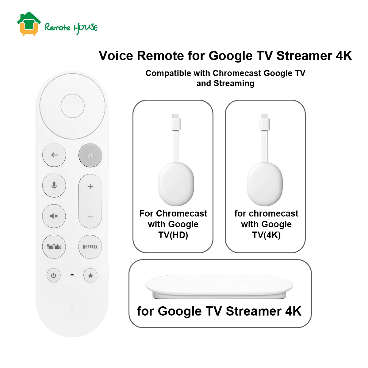 New RC-BT1991-V1 Voice Remote Replacement for Google TV Streamer 4K Also Compatible with Chromecast Google TV and Streaming