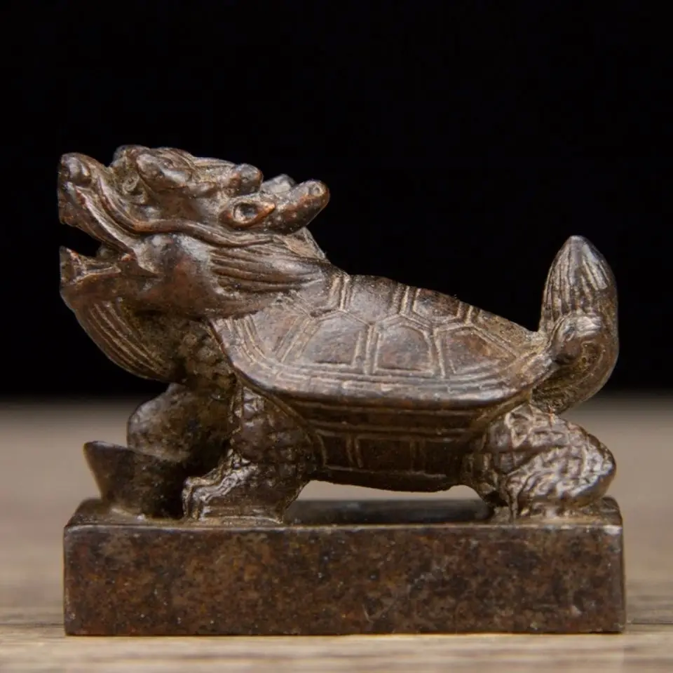 Dragon turtle stepping on ingot seal Statue Sculpture Figurines Home Garden Decoration Statues For House
