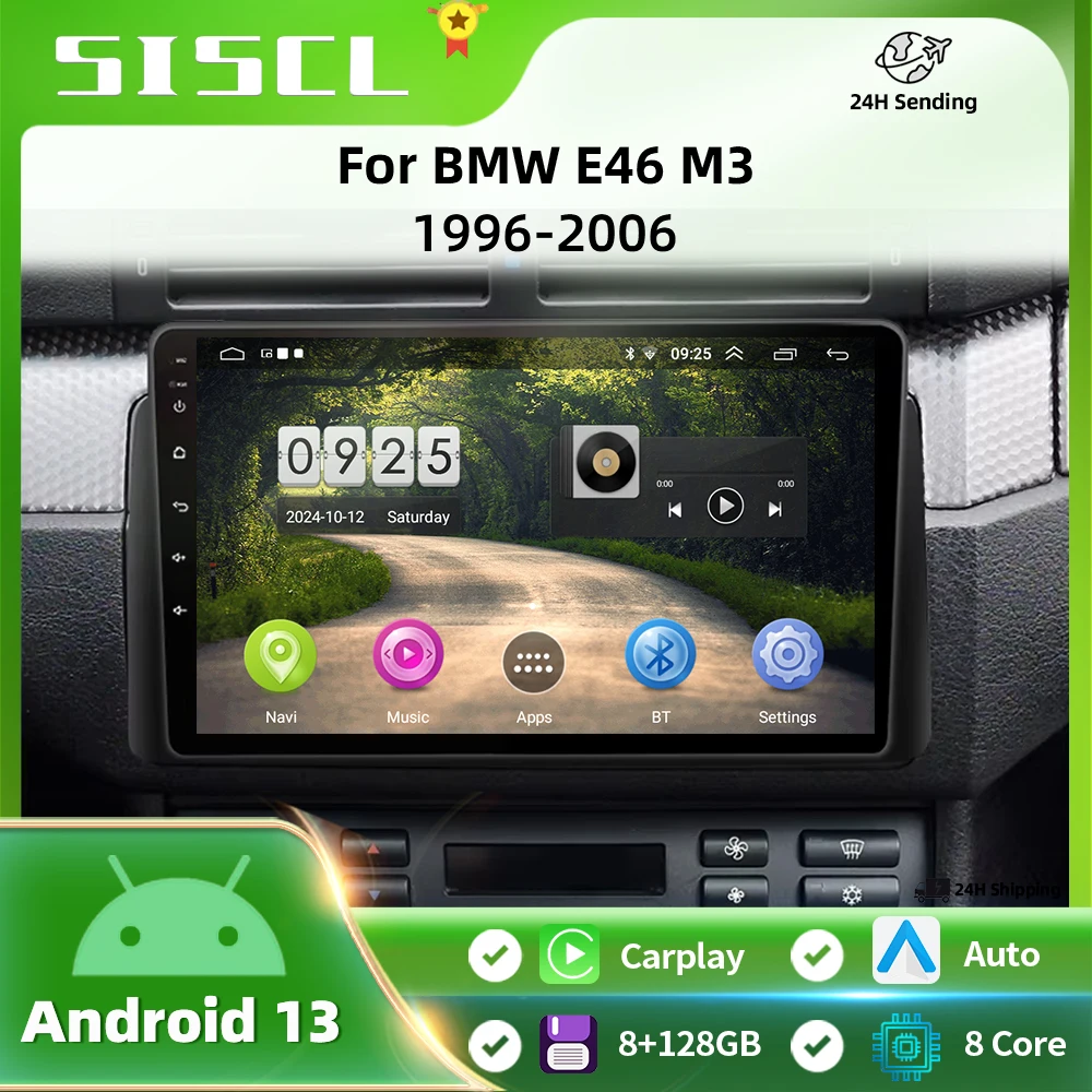 

SISCL Android 13 9'' Wireless Carplay Car Radio Stereo Multimedia Player for BMW E46 M3 318 320 325 330 335 1998-2006 Car Player
