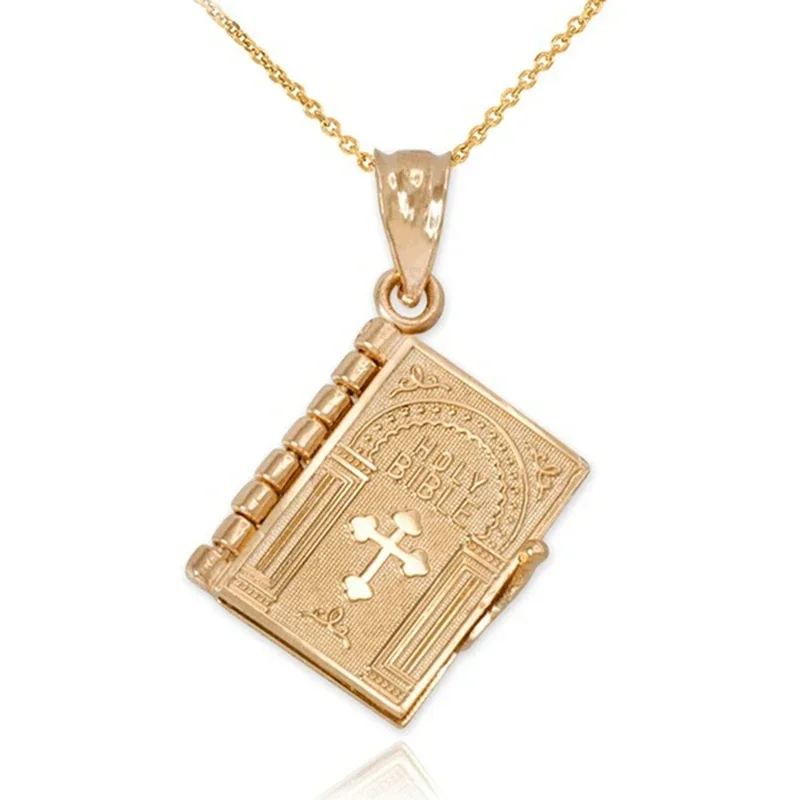 Religion Women Necklace Gold Color Openable Holy Bible Book Pendant Necklaces Christian Judaism Catholicism Orthodox Jewelry