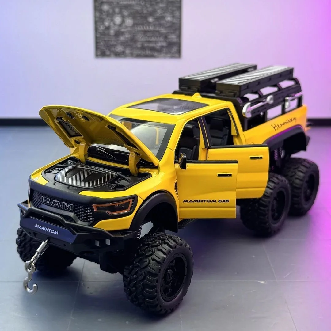 

1:24 DODGE Tyrannosaurus RAM 1500 REX Alloy Pickup Car Model Diecast Metal Off-road Vehicles Car Model Sound Light Kids Toy Gift