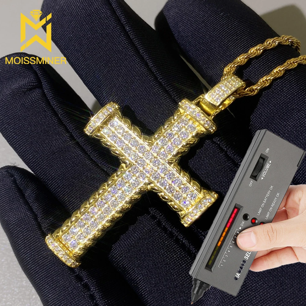 BIG Moissanite Necklaces New Cross Pendant S925 Real Diamond Iced Out Necklaces For Women Men Jewelry Pass Tester Free Shipping