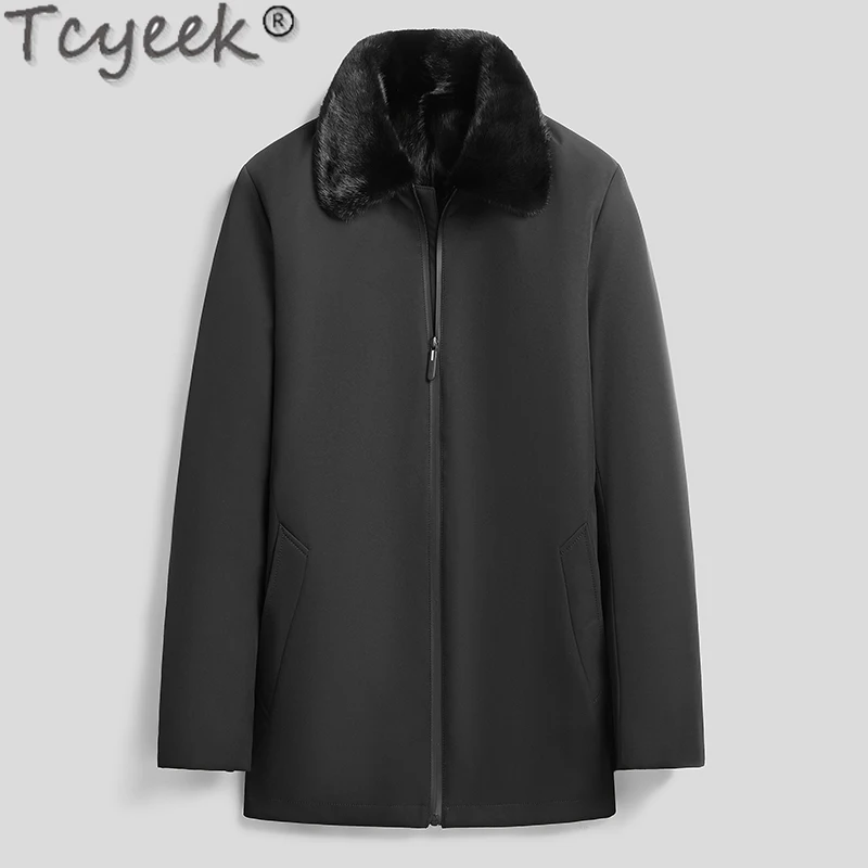 Tcyeek Winter Jacket Men Natural Whole Mink Fur Liner Coat Mid-long Warm Real Fur Parka Mens Clothing Whole Mink Fur Collar 남성모피