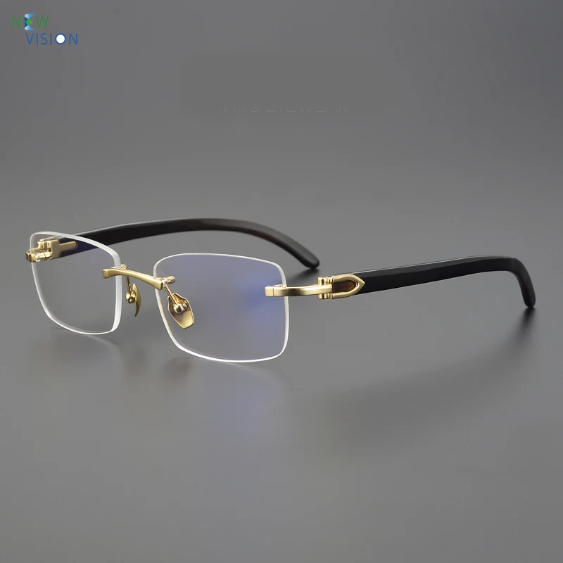 2025 Natural Buffalo Horn Rectangular Glasses Frame Men Handmade Design Frameless Optical Eyewear Women Myopia Reading Eyeglass