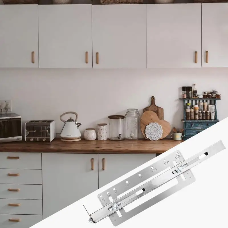 เครื่องมือจิ๊กทำจากเหล็กสแตนเลสสำหรับงานไม้ที่เจาะรูเครื่องหาตำแหน่งเจาะรูสำหรับสว่านเจาะไม้ระยะทาง7รู