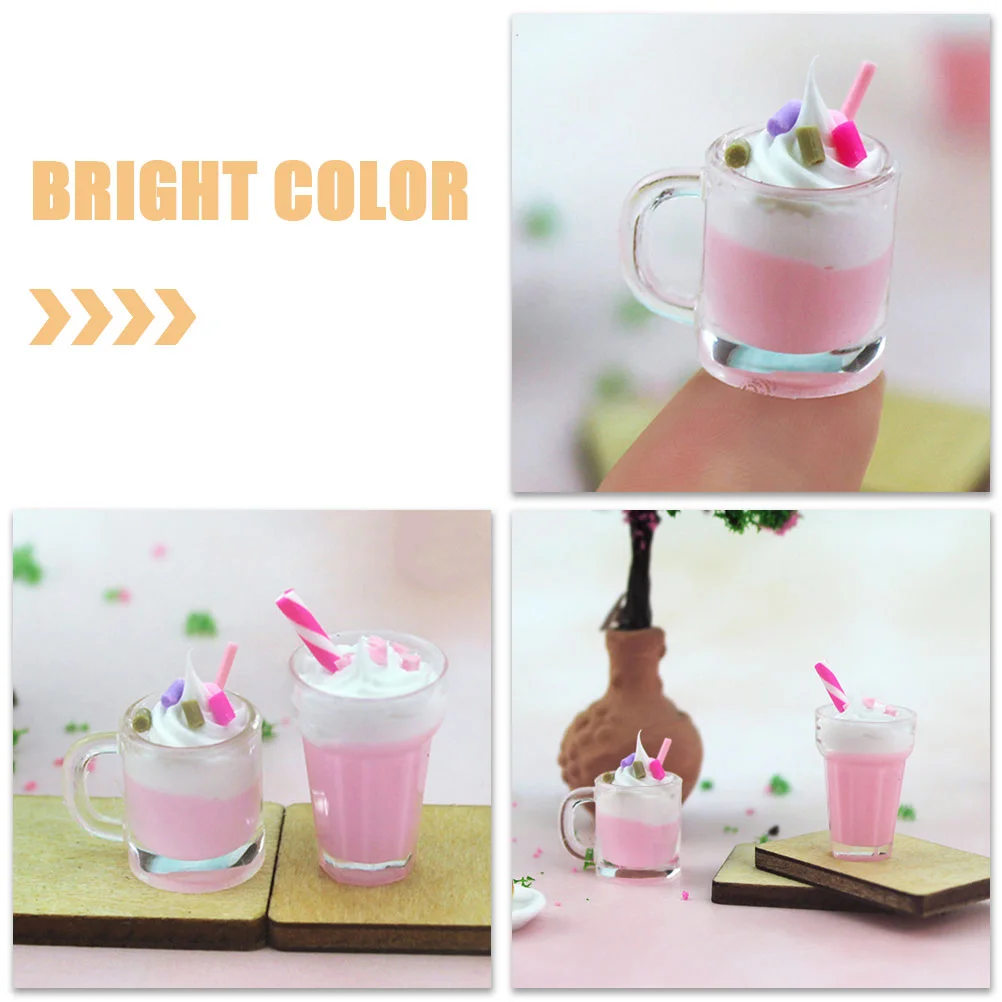 Mini batido de fresa, accesorios para casa de muñecas en miniatura, modelo de helado falso, 2 uds.