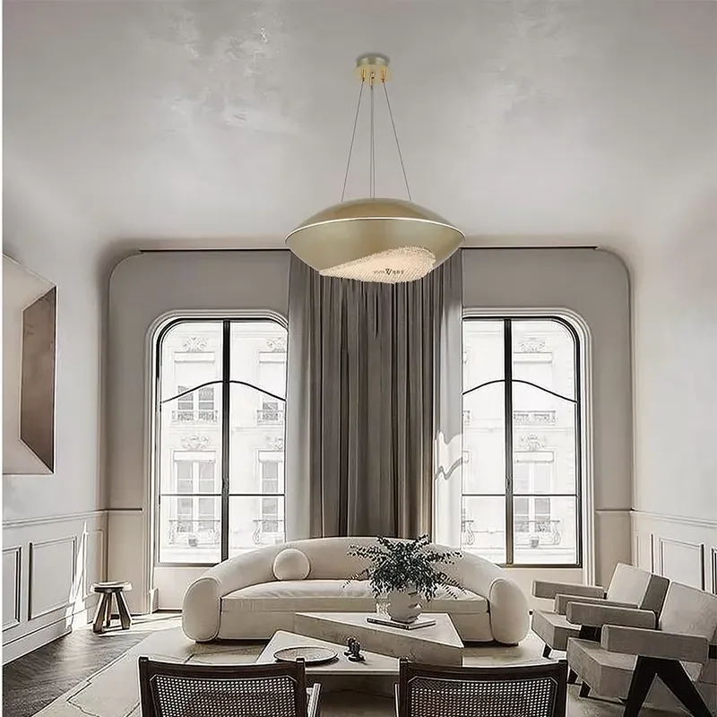 New Innovative Design Modern Simple Elegant Style Handmade champagne Silver Foil Crystal Chandelier Lighting Pendant Lamp