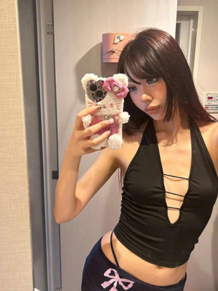 Summer sexy little shirt temperament spicy girl deep V-neck hollow out big backless hanging neck camisole vest