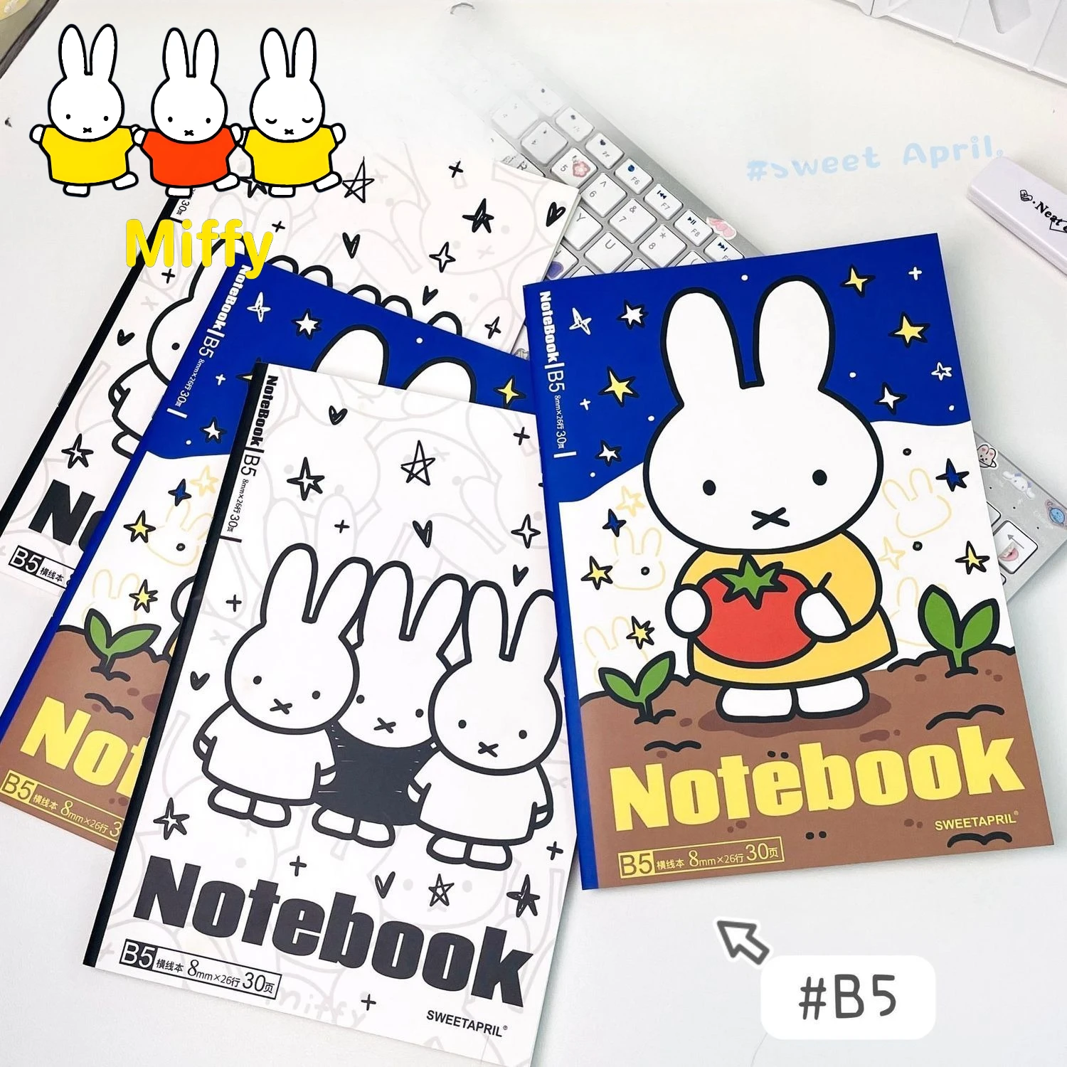 B5 Kawaii Miffy Notebook Cute Cartoon Miffy Rabbit Notebook with Ins Style Graffiti Pages B5 Format Line-Notepad