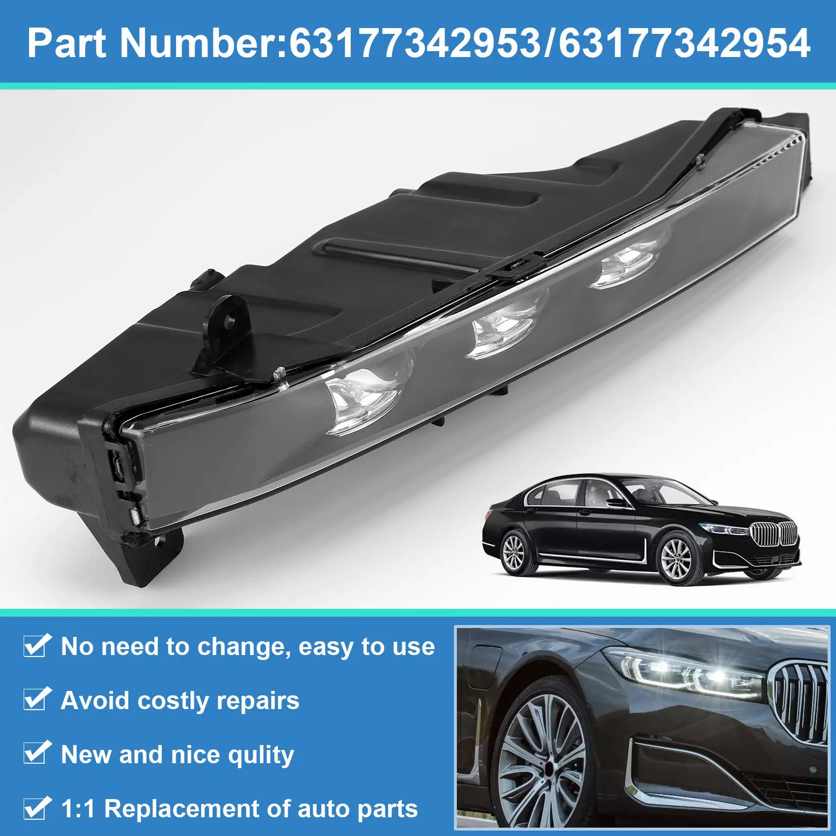 

Plain For BMW 7G11 740I 750I 2016-2019 Daytime Running Lights Front Bumper Lights Daytime Running Lights