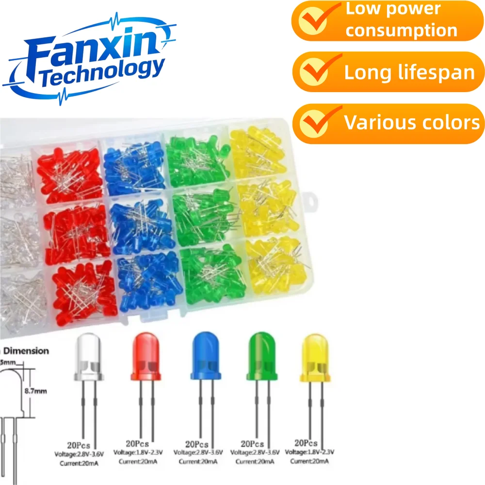 500-100PCS ,3mm 5mm F3 F5 Round LED Ultra Bright White Green Yellow Blue White Red Light Emitting Diode For Diy Kit