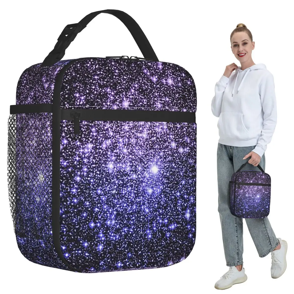

Термосумка для обедов Galaxy Sparkle Stars с эффектом омбре (лаванда, пурпурно-синий) для детей, школьная термосумка-холодильник для еды, сумка-тоут для ланч-боксов