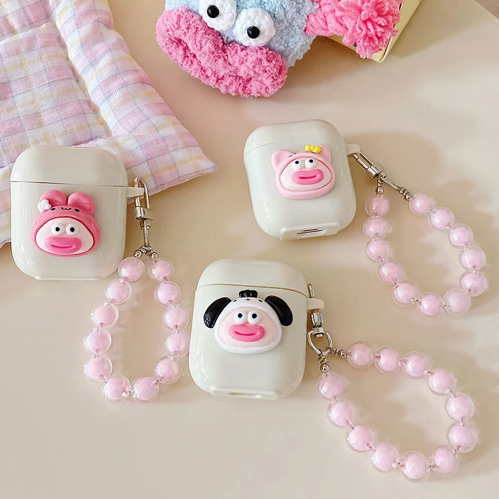 Funny 3D Cute Sausage Mouth Animal Silicone Case For Apple Airpods 1 2 3 Pro Earphone Accessories Protective Cover with Bracelet