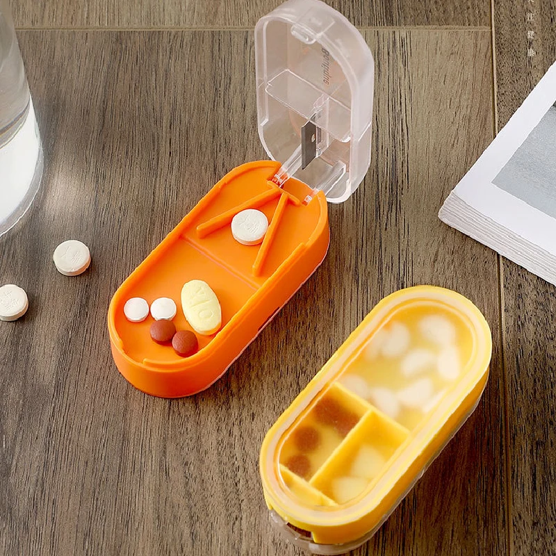 Quick Cutting Medicine Splitter with Transparent Compartment Storage Box Portable Small Dose Organizer for Tablets