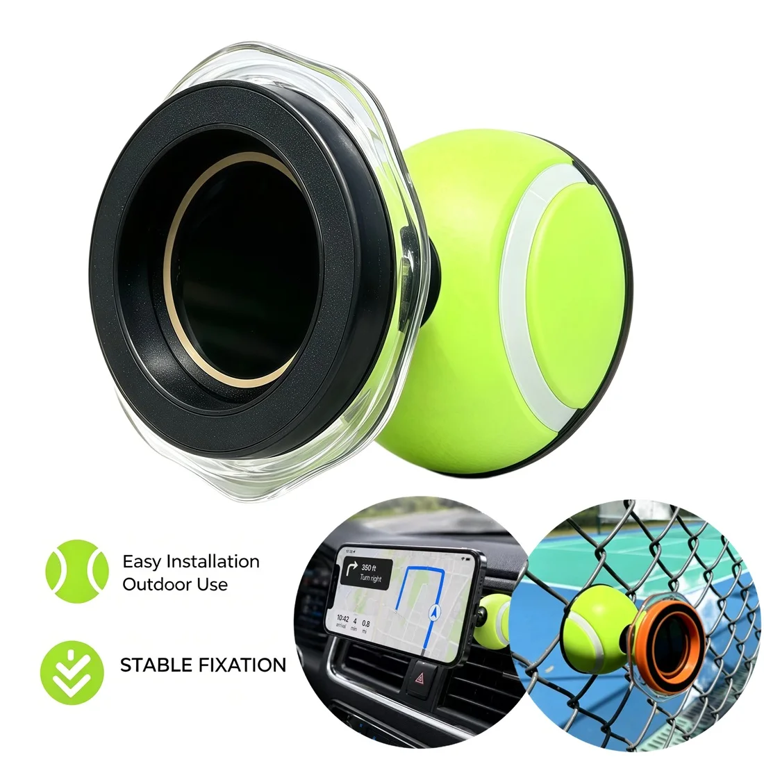 

Universal Strong Magnetic Phone Grip Tennis Design 360 Degree Rotation Car Vent & Outdoor Clip Mount GPS Holder Easy to Install