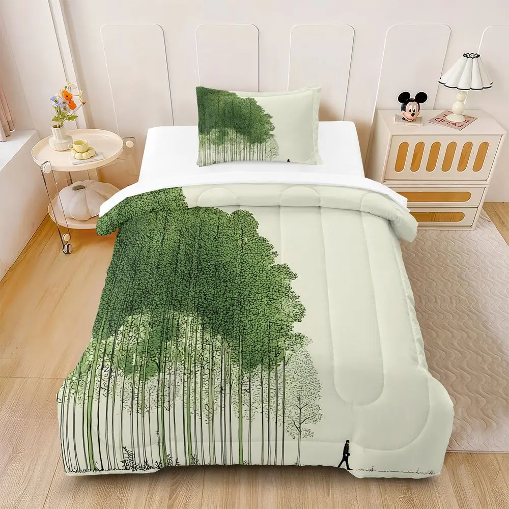 Minimal Forest Man Line Art Quilt Comforter Set Bedding Set Pillowcase HD Digital Print Aesthetic Adult Bedroom Kit