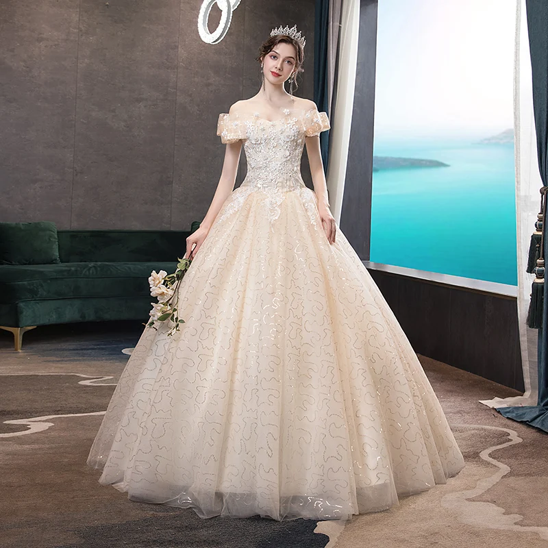 Main Wedding Dress 2026 New Temperament Bride Women's off-Shoulder Mori Style Simple French Starry Super Fairy Light Gauze Skirt