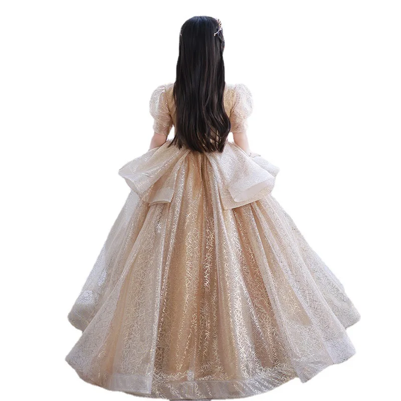 Evening flower Girl Heavy Industry Princess Spring New Champagne Children's Hosts Walk Show Piano Performance Dress