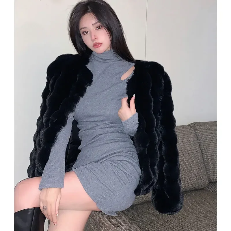 2024 Winter mode Kunst pelz Mantel Frauen Korea Mode warme Feder mäntel Strickjacke kurze Obermantel Dame Party elegante Outfits