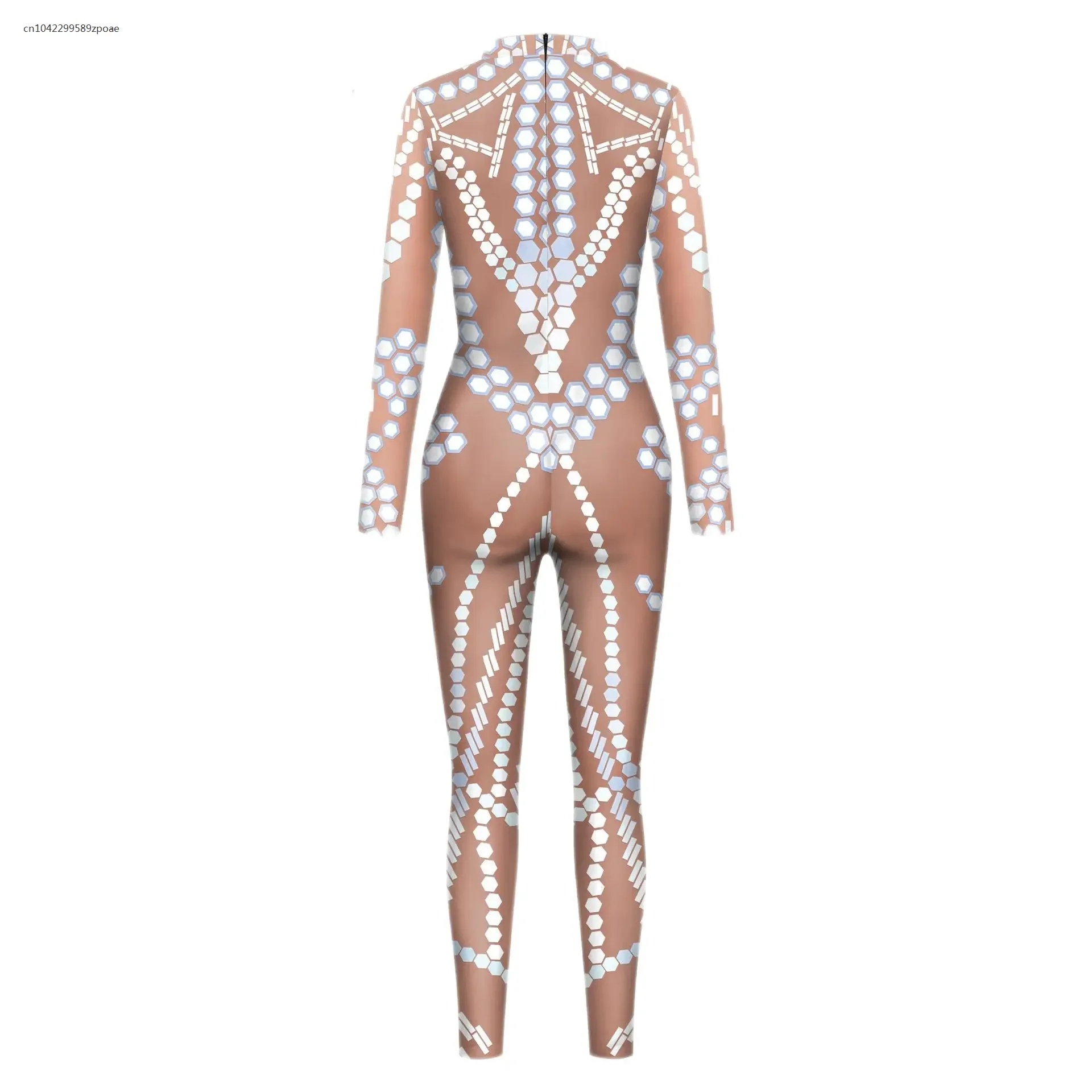 2024 Fashion Women Jumpsuits Sequin Pattern Cosplay Costume Adult Zentai Fitness Bodysuits Long Sleeve Zipper Party Outfit