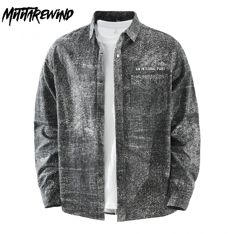 

New Long Sleeve Printed Shirts Man Japanese Fashion Streetwear Man Tops Casual Lapel Pure Cotton Shirt Youth Literary Clothing